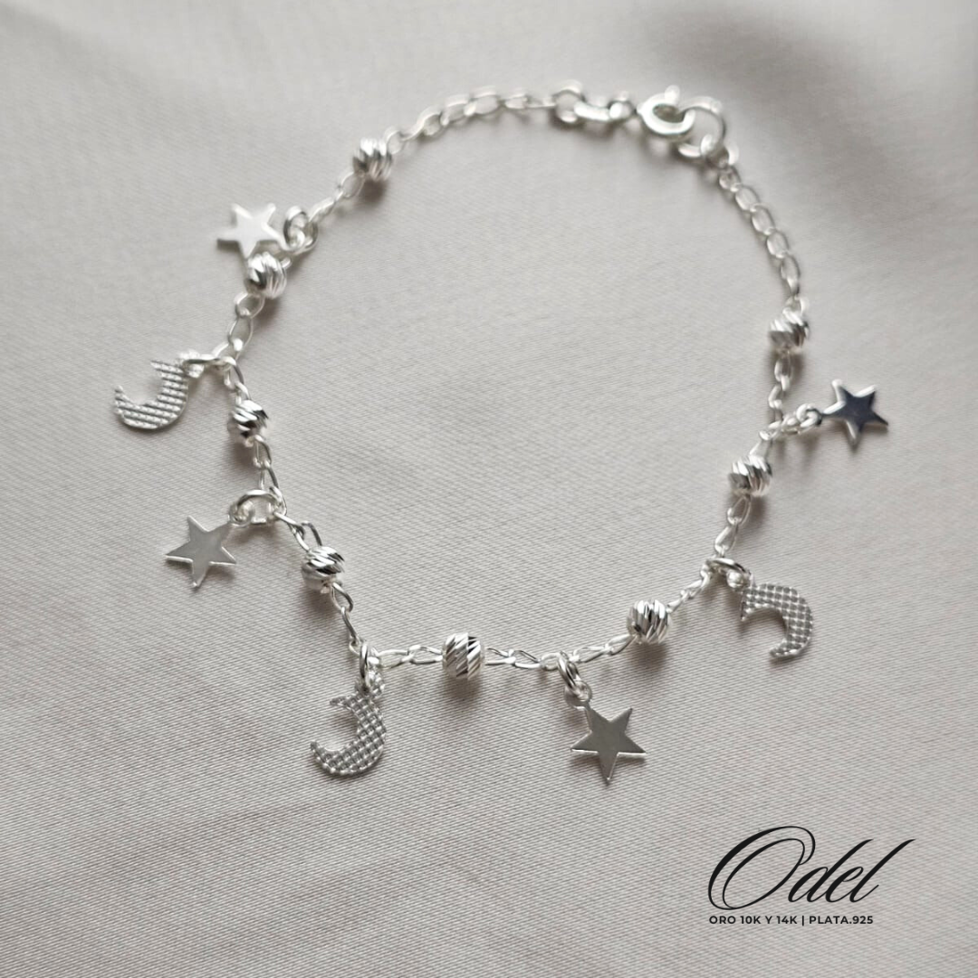 Pulsera Plata .925 - Luna y Estrellas